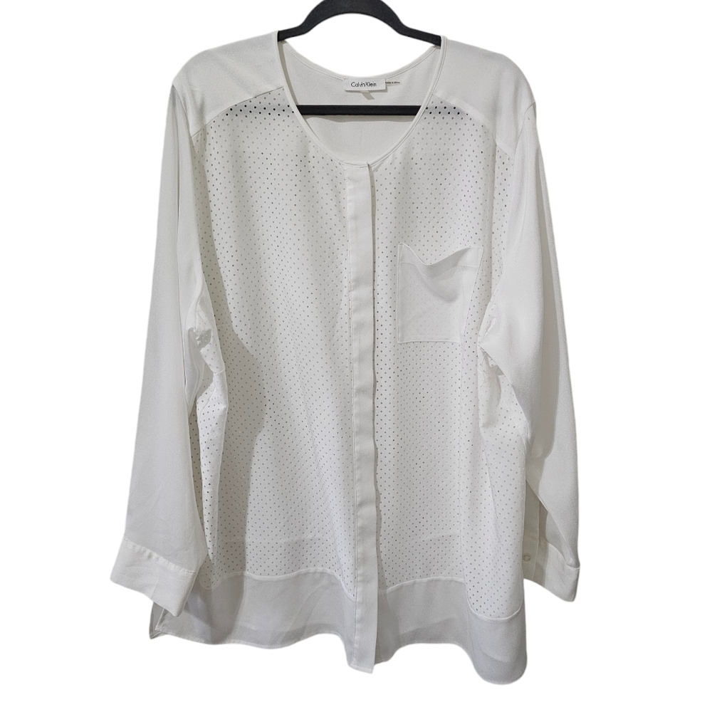 Calvin Klein white blouse size 3X. Sheer with perforations.
